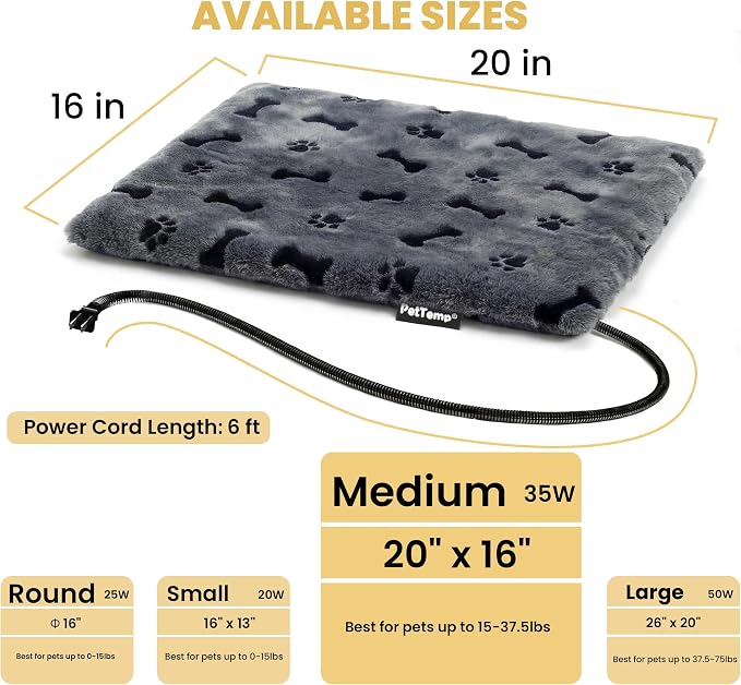 Pet Heating Pad for Cats Dogs Indoor & Sheltered Outdoor Waterproof Heated Cat Bed Heated Dog Bed Chew Resistant Cord Constant Temperature Gray Paw Print 20 x 16 Inch