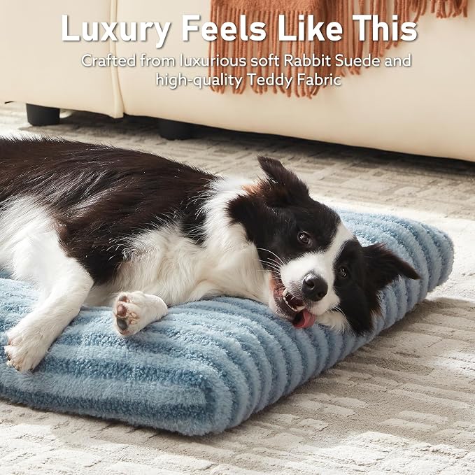 FURTIME Washable XL Dog Bed for Extra Large Dogs, Deluxe Dog Crate Beds | Comfy Fluffy Kennel Pad Anti-Slip Pet Sleeping Mat, Machine Washable Dogs Pillow, 40"x27"x3.5", Blue