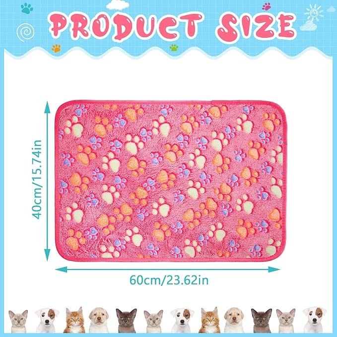 Tatuo 4 Pack Fleece Dog Blankets for Puppy Cats Multi-Size Sleep Mat for Pet Guinea Pig Soft Washable Warm Crate Bed Puppy Teething Toys Print Pattern Blanket Indoor(Pink,24 x 16 Inch,Paw)