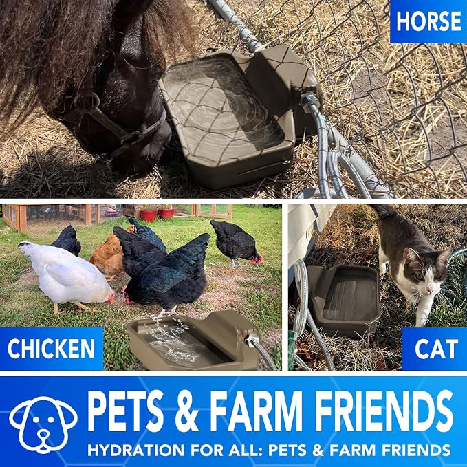 PETTEN Auto Fill Dog Water Bowl, Outdoor 1Gal/3.75L Automatic Dispenser | Auto-refill float valve,no electricity.3.75L for dogs/cats&livestock.3/4"GHT hose connection.Food-grade HDPE,durable
