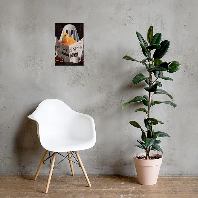 Spooky Halloween Pet and Ghost Reading Wall Art - Red Rainbowfish Poster 12x18 Unframed Photo Paper - Funny Home Decor Gifts for Fish Lovers