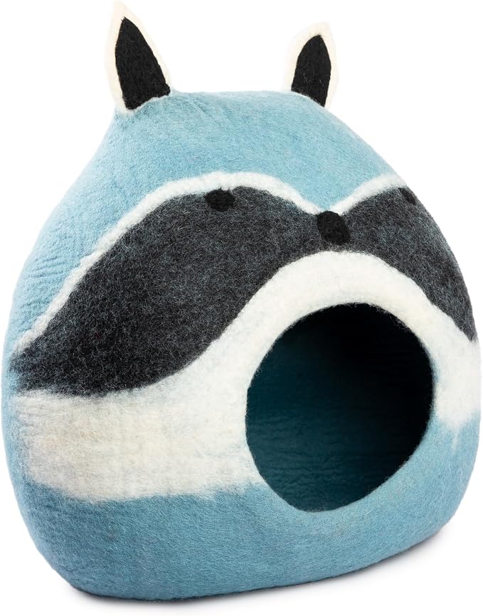 Luxurious Merino Wool Cat Cave - Foldable Hideaway Pod for Indoor Cats - Premium Felt Kitten Pet Enclosure - Covered Cat House for Ultimate Cozy Comfort by Woolygon (Racoon)