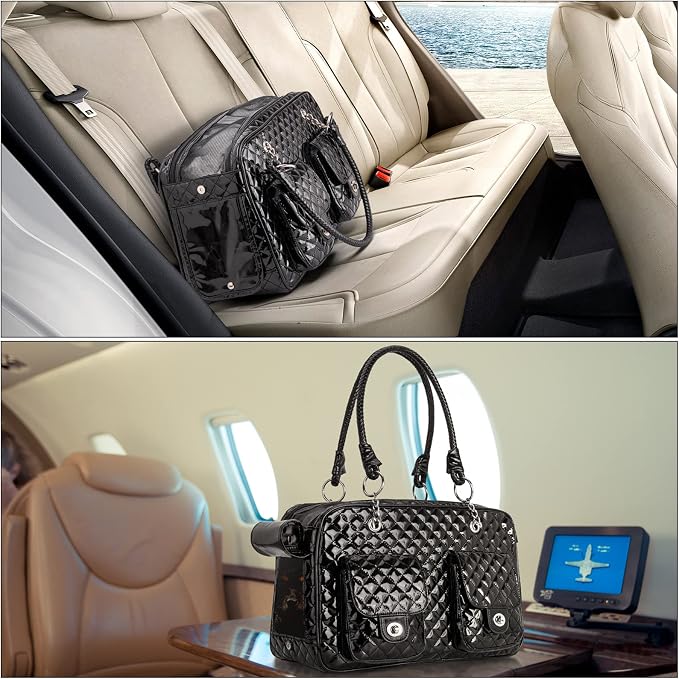 Fashion Pet Carrier Dogs Cat Small Animals Purse Bag, Leather Pet Carriers Dog Puppy Kitten Tote Travel Handbag TSA Airline-Approved