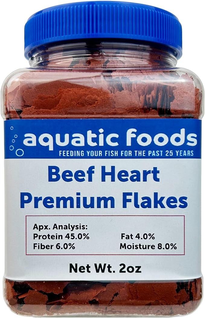 Aquatic Foods Inc. Beef Heart Enhanced Premium Flakes for Discus, Cichlids, All Tropical Fish. Aquatic Foods Premium Flakest…2oz Small Jar