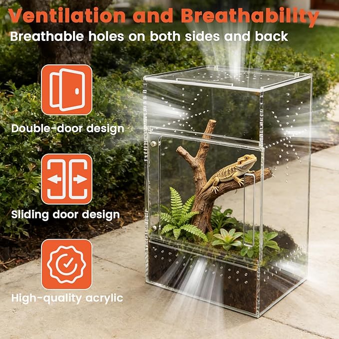 Jumping Spider Enclosure, 6"×6"×11.8" Dual Magnetic Door Arboreal Tarantula Cribs, Ventilation Spider House, Escape Proof Praying Mantis Habitat, Acrylic Snail Cage, Acrylic Terrarium Habitat