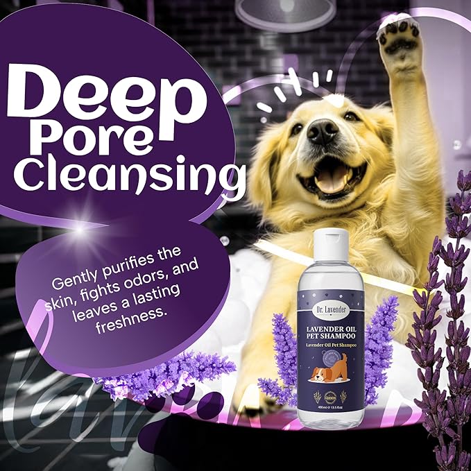 Organic Dog Shampoo for Sensitive Skin - Natural Lavender Oil Pet Wash for Itch Relief, Flea & Tick Defense - Calming & Hypoallergenic Puppy Grooming Supplies - Deodorizing Moisturizing (Lavender)