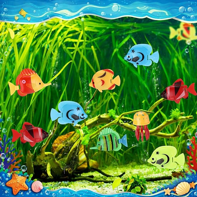 Weewooday 20 Pcs Artificial Moving Fishes Plastic Floating Lifelike Fish Tank Ornament Aquarium Decorations (Tropical Fish and Octopus)