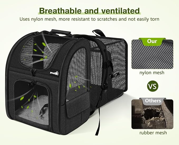 pecute Cat Backpack Breathable, Cat Carrier Backpack Expandable | Durable Oxford Cloth, Lockable Zipper,Use for Pet Under 11 lbs to Travel