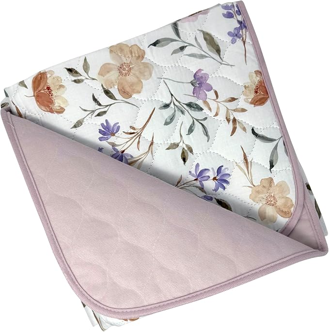 Organic Incontinence Pads for Kids & Toddlers - 5 Layer Waterproof Protectors for Overnight Bed Wetting - Reusable & Washable Pee Pads - Fits Twin to Full Size Beds - 34" x 52" Flower