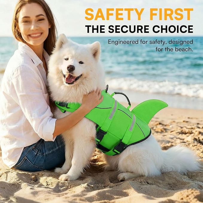 Dog Life Jacket High Flotation, Reflective Dog Life Vest for Swimming, Adjustable Dogs Life Preserver Rescue Handle Spring Summer Pool for Small, Medium, Large Dogs (BrightGreen,XL)