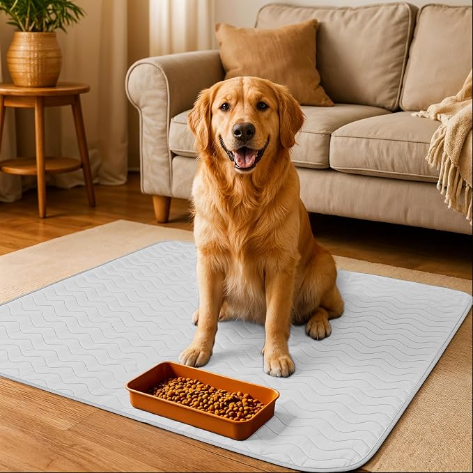 4 Pack Washable Pee Pads for Dogs 34" x 52", Waterproof Dog Training Pads | Reusable Dog Training Pads for Sofa, Incontinence Bed Pads for Adults, Elderly and Kids (White,Blue) by Utopia Bedding