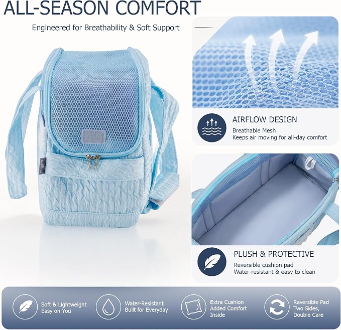 Dog Carrier Tote Bag, Foldable Soft Sided Breathable Mesh Lightweight Travel Handbag with Padded Handles, Lace Decor Portable Pet Purse for Small Puppy Kitten Cat Up to 15 Lbs (Blue)