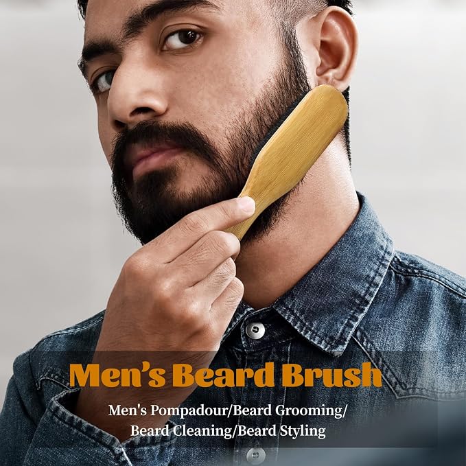 40 Pack Small Boar Bristle Hair Brush Bulk, Bamboo Handle -Slick Back Beard Brush, Hard Bristle Brush for Thick Hair, Curly, Frizz Control,Dual Use for Women & Men, Pet Grooming Cat & Dog