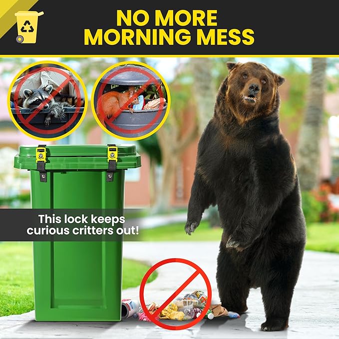 Critter Clip Trash Can Locks for Animals Heavy Duty Bear Proof Trash Can Lid Lock with Buckles and Straps for Outdoor Use Racoon Straps for Garbage Lids Quick Setup Deterrent for Securing Bins-2PCS