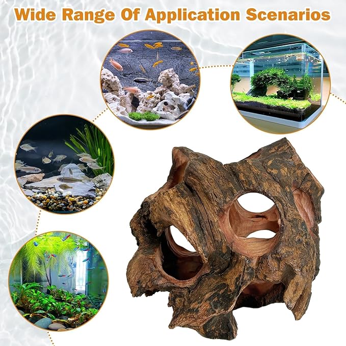 PINVNBY Betta Fish Cave Natural Wood Betta Fish Hideout for Aquarium Fish Tank Decorations Hideout Betta Fish Accessories Habitat Shelter for Crayfish Shrimp and Other Aquatic Pets