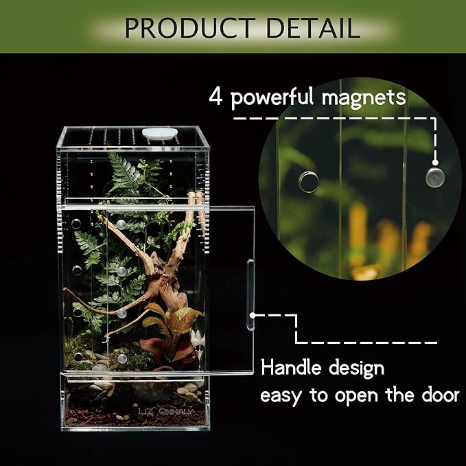 Acrylic Terrarium for Reptiles & Spiders – Small/Medium/Large Leak-Proof Enclosure (Horizontal/Vertical) | Ideal for Tarantulas, Jumping Spiders, Frogs & Geckos(Small, Vertical)