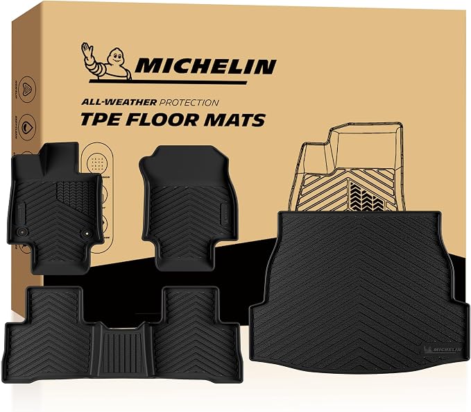 Michelin Vehicle Mats, Premier Series All-Weather TPE Custom Fit Liner for Toyota RAV4 Hybrid 2019-2025 Floor Mats A(3 Piece)