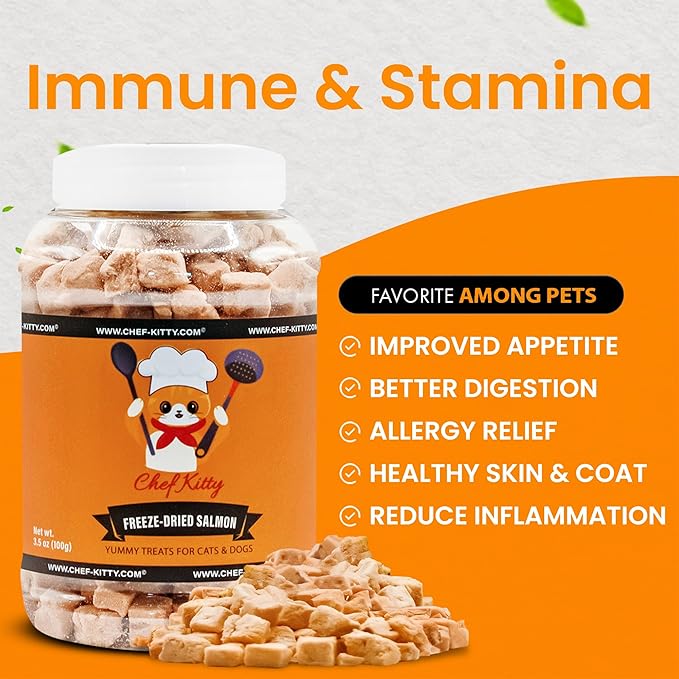 Freeze-Dried Salmon Treats for Cats & Dogs – 100% Wild Caught, Single Ingredient, High-Protein, Healthy Snack – No Additives or Preservatives – 7.0oz - Inspected & Tested in USA