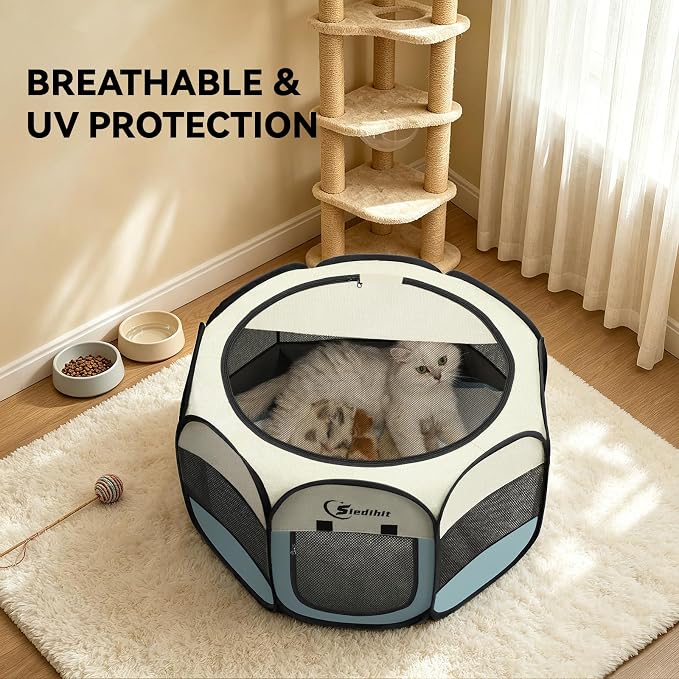 Siedihit Dog Cat Playpen, Puppy Pet Playpen Indoor for Small Dog Crate Tent Cage Outdoor, Portable Pop Up Dogs Enclosure Kennel with Carrying Case for Dogs/Cats/Rabbits(Grey, Small