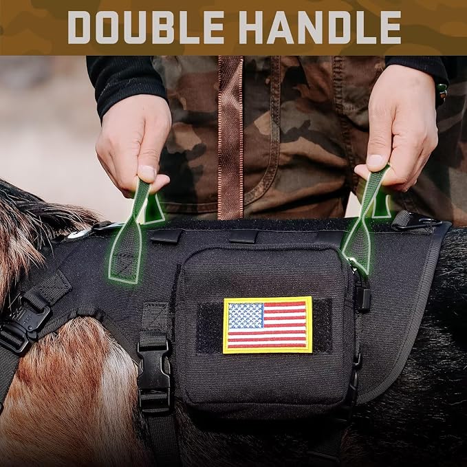 Forestpaw Tactical Dog Harness for Medium Dogs,Tactical Dog Collar with Bungee Leash Set,No Pull Military Dog Harness for Walking Training,Adjustable for Medium Dogs,Black,Chest 22-35"