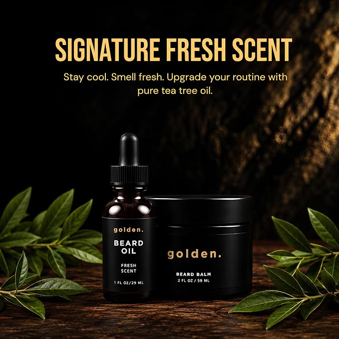 Golden Grooming Beard Travel Kit for Men - TSA Friendly 4-Piece Grooming Set - Natural Beard Growth Oil & Balm Travel Essentials - Shea Butter Softener for Black Men