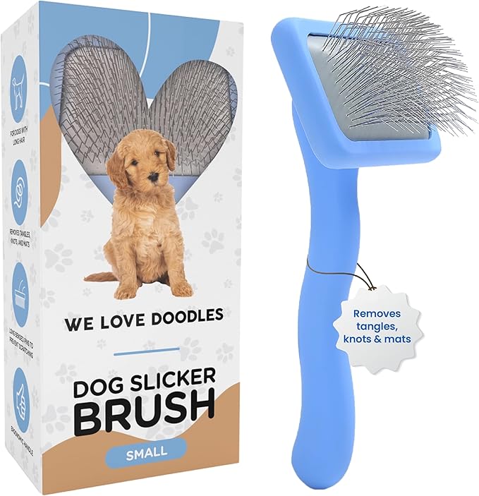 Slicker Brush for Dogs, Pet Grooming Brushes for Doodles & Poodles, Small | Best Brush For Long Haired Dogs, Dematting Comb & Deshedding Tools For Goldendoodle Coats, Puppy Matting Grooming Supplies