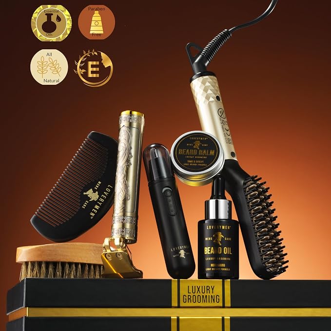 Grooming Beard Kit, Fathers Day Gift Ideas for Husband, Dad Gifts for Fathers Day, Beard Trimmer, Nose Hair Trimmer, Hair Straightener Brush, Oil, Balm & More, 15pc Men Care Kit, Gifts for Men.