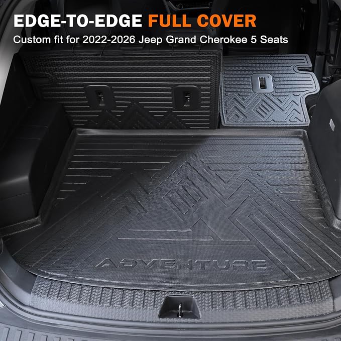 KUST Cargo Trunk Liner for Jeep Grand Cherokee 5 Seats 2022-2026 (Include 4XE, Not for WK & L), Rear Cargo Mat with Back Seat Protector for Grand Cherokee Accessories Cover TPE Rubber Raised Edge