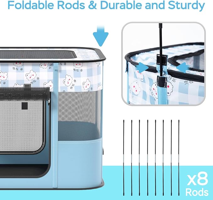 XRG Foldable Pet Playpen,Indoor Cat cage Puppy Crates M(31.5"x23.6"x21.7") | Portable Cat Kennel with Upgrade Breathable Mesh，Sturdy Kitten Playpen Indoor & Outdoor for Rabbit or Small Animals，Bule