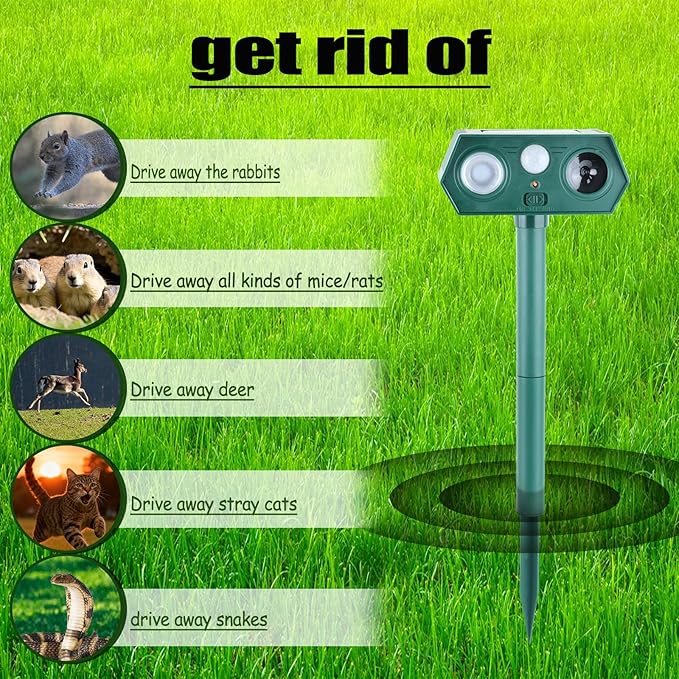Cat Repellent Outdoor,Solar Animal Repellent Outdoor, Deer, Squirrel, Mouse Ultrasonic Repellent Etc,Devices Motion Detection Waterproof with LED Flash Lights for Yard Farm Garden (4)