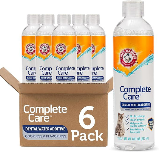 Arm & Hammer Complete Care Dental Water Additive for Cats, Cat Breath Freshener and Tartar Control, No Brushing Required, Odorless and Flavorless Cat Formula, 8 Fl Oz - 6 Pack