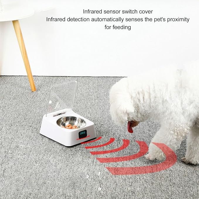 Removable Automatic Cat Feeder, Infrared Automatic Sensor Switch Cover with Transparent Lid, Proof Smart Automatic Pet Feeder for Cat, Camping, Wet Food
