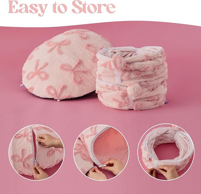 Lesure Donut Cute Jacquard Cat Tunnel Bed Kitten Toys for Puppy Bunny | 33.5x33.5x10in,Round Cat Bed Tube for Indoor Cats Rabbit Dog,Pet Peekaboo Cave Toy,Spiral Hideaway,Washable Cushion,Pink