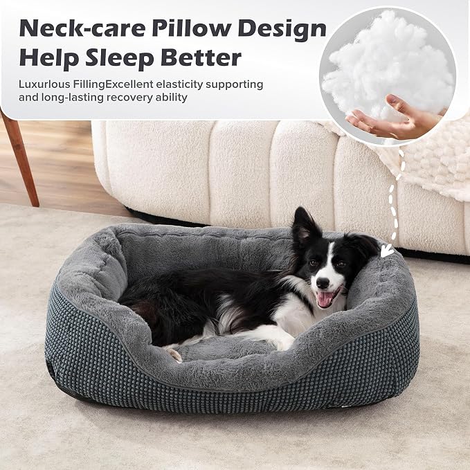 Dog Beds for Small Medium Dogs Washable, Calming Orthopedic Warming Soft Calming Sleeping Durable Pet Bed with Anti-Slip Bottom