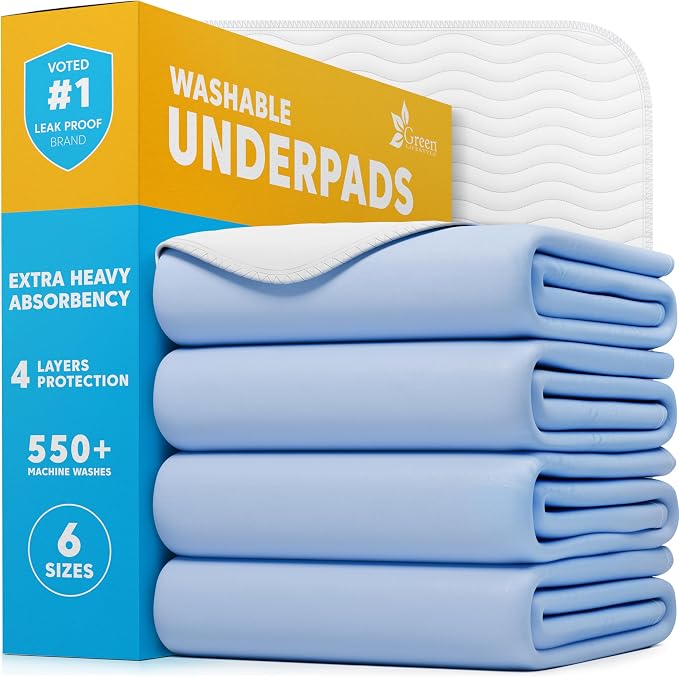 Washable Underpads - Large Pads for use as Incontinence Bed Pads, Reusable Pet Pads, Great for Dogs, Cats, Bunny, Seniors Bed Pad (Pack of 4 - 34x36)