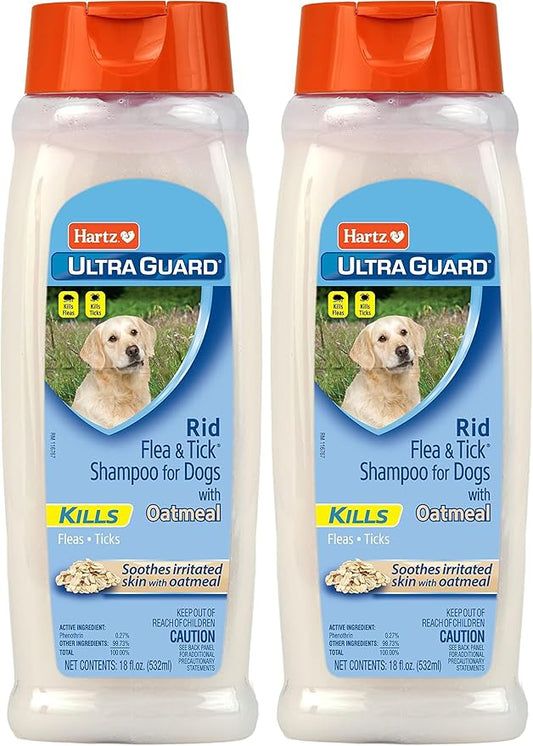 Hartz UltraGuard Rid Flea & Tick Oatmeal Dog Shampoo, 18 oz Bottle (Pack of 2)