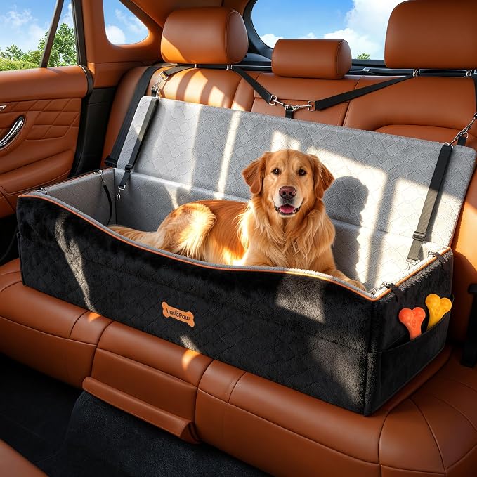 Car Seat for Large Dog for 2 Medium or 3 Small Dogs Under 100Lbs | Dog Booster Seats ,Pet Car Seats with 2 Safety Leashes, Dogs Sofa Bed Cushion Add Thick Sponge, Pet Cars Carrier for Travel