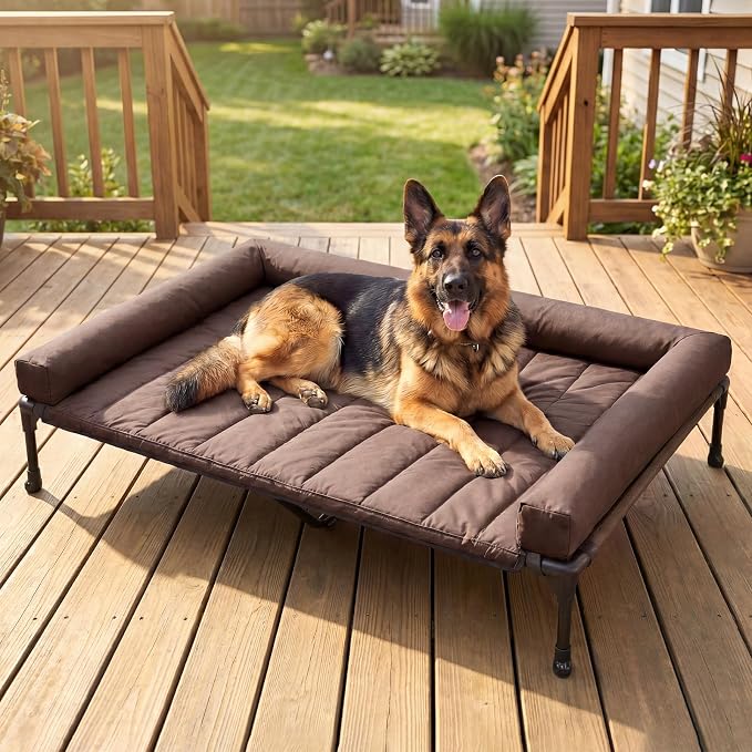 Veehoo Cooling Elevated Dog Bed Add Removable Waterproof Bolster Cushion Mat, Raised Pet Cot with Breathable Teslin Mesh, No-Slip Feet, Dog Couch Bed for Indoor Outdoor, 53 inches, Brown