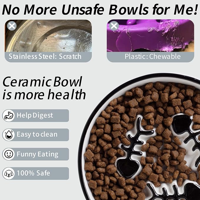 Ceramic Cat Bowls Set, Whisker-Friendly Feeding Dishes, Wet & Dry Food, 2-Pack