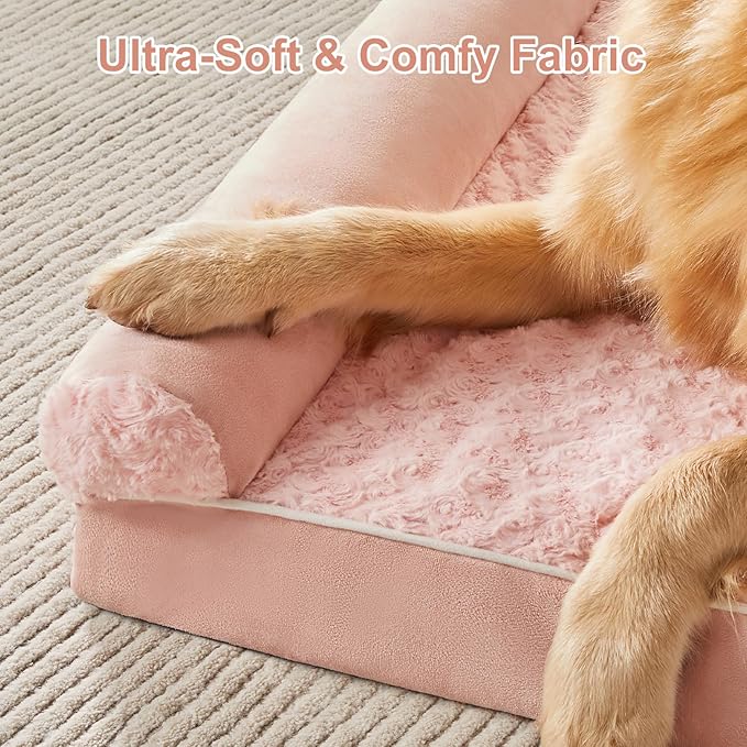 BFPETHOME Orthopedic Washable Large Dog Bed for Senior Dog Comfy Sleep | Waterproof Big Soft Pet Couch Bed for Dogs Relax with Removable Cover Supportive Egg Crate Foam Pink 36x27 Inch