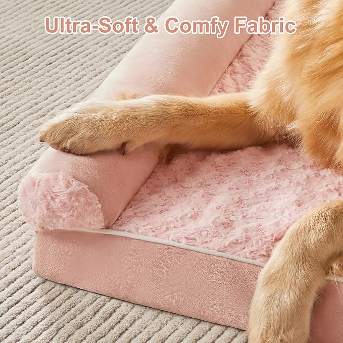 BFPETHOME Orthopedic Washable XLarge Dog Bed for Senior Dog Cozy Sleep | Extra Large Waterproof Big Soft Pet Couch Bed for Dogs Relax with Removable Cover Supportive Egg Crate Foam Pink 42x30 Inch
