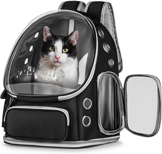 Cat Backpack Carrier Clear Bubble Window for Cats & Small Dogs up to 15 lb | Large Space Breathable Foldable Pet Carrier Airline Approved, Mesh Entry Safety Tether Washable Pad, Travel Hiking Outdoor
