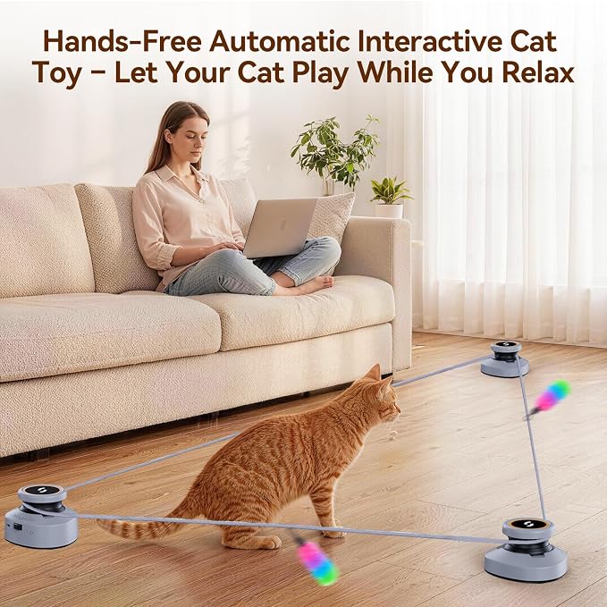Jripae Automatic Interactive Cat Toys for Indoor Cats with DIY Chase Track | Adjustable Speed, Rechargeable Electric Moving Treadmill Self-Play Exercise Toy with Feather for Bored Kittens & Adult Cats