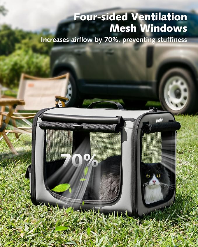 Dog Car Carrier Light Weight 19.7×16.9×14.8in, Foldable Dog Carrier, Gray | Easy to Assemble, Portable and Breathable Pet Carrier, Suitable for Indoor and Outdoor Use, Dog Travel Crate with Curtain