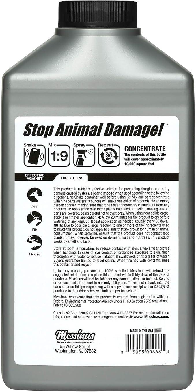 Deer Stopper II Garden Animal Repellent - Safe & Effective, All Natural Food Grade Ingredients; Repels Deer Elk, and Moose; Easy to Use, 32 fl. oz. Liquid Concentrate