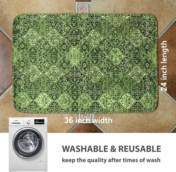 nunubaby Washable Pee Pads for Dogs, Stylish, Non-Slip and Leak-Proof Pee Pads. Reusable Potty Pads for Dogs for Crates and Floors.(Green/Multi,24" x36" )