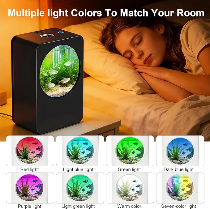 Betta Fish Tank 0.3 Gallon mini Desktop Fish Tank, Aquarium Starter Kits, Small Fish Tank for Office, Home, Bedroom, School, Store, Outdoor Garden, Lawn