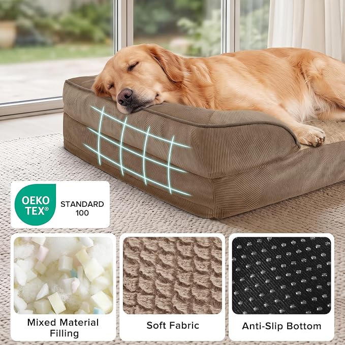 Orthopedic Medium Dog Beds for Medium Dogs, Waterproof, Egg-Crate Foam Dog Couch Bed with Washable Removable Cover, Waterproof Lining and Nonskid Bottom
