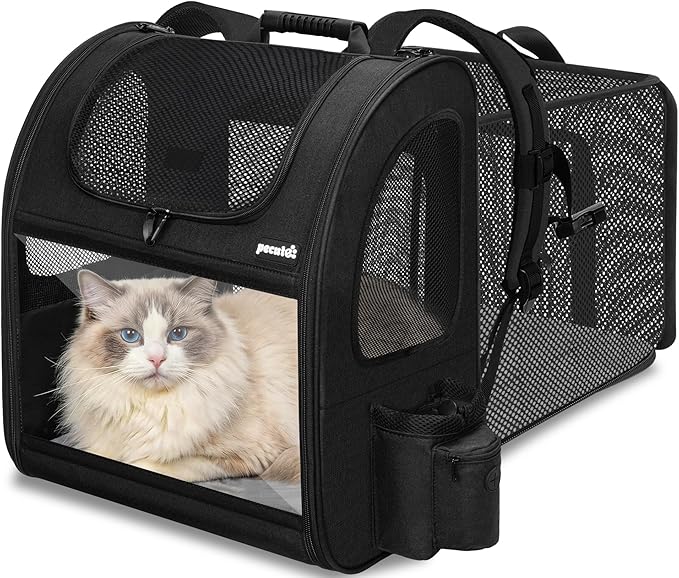pecute Cat Backpack Expandable, Cat Carrier Backpack Acrylic Window, XL | Durable Oxford Cloth, Lockable Zipper,Use for Pet Under 15 lbs to Travel