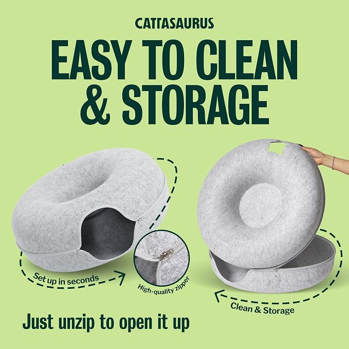 Peekaboo Cat Cave Donut for Multiple & Large Cats up to 30-45 lbs, 3-in-1 Self Warming Cat Bed, Tunnel & Scratcher for Indoor Cats, Washable & Detachable Small Dog Bed (Light Gray, Jumbo)